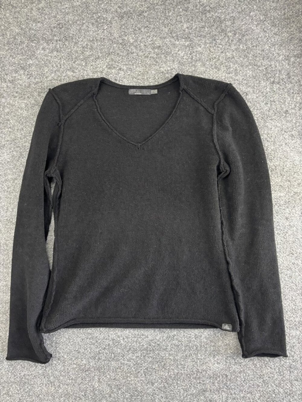 Prana Sweater Womens Large Black Breathe Pullover Long Sleeve V Neck Knit Top